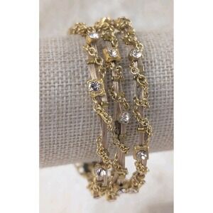 Seasonal Whispers Triple Strand Bracelet Linked Stack Gold Tone Rhinestone USA